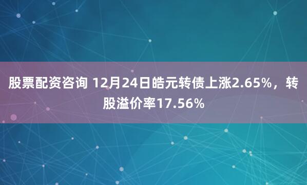 股票配资咨询 12月24日皓元转债上涨2.65%，转股溢价率17.56%